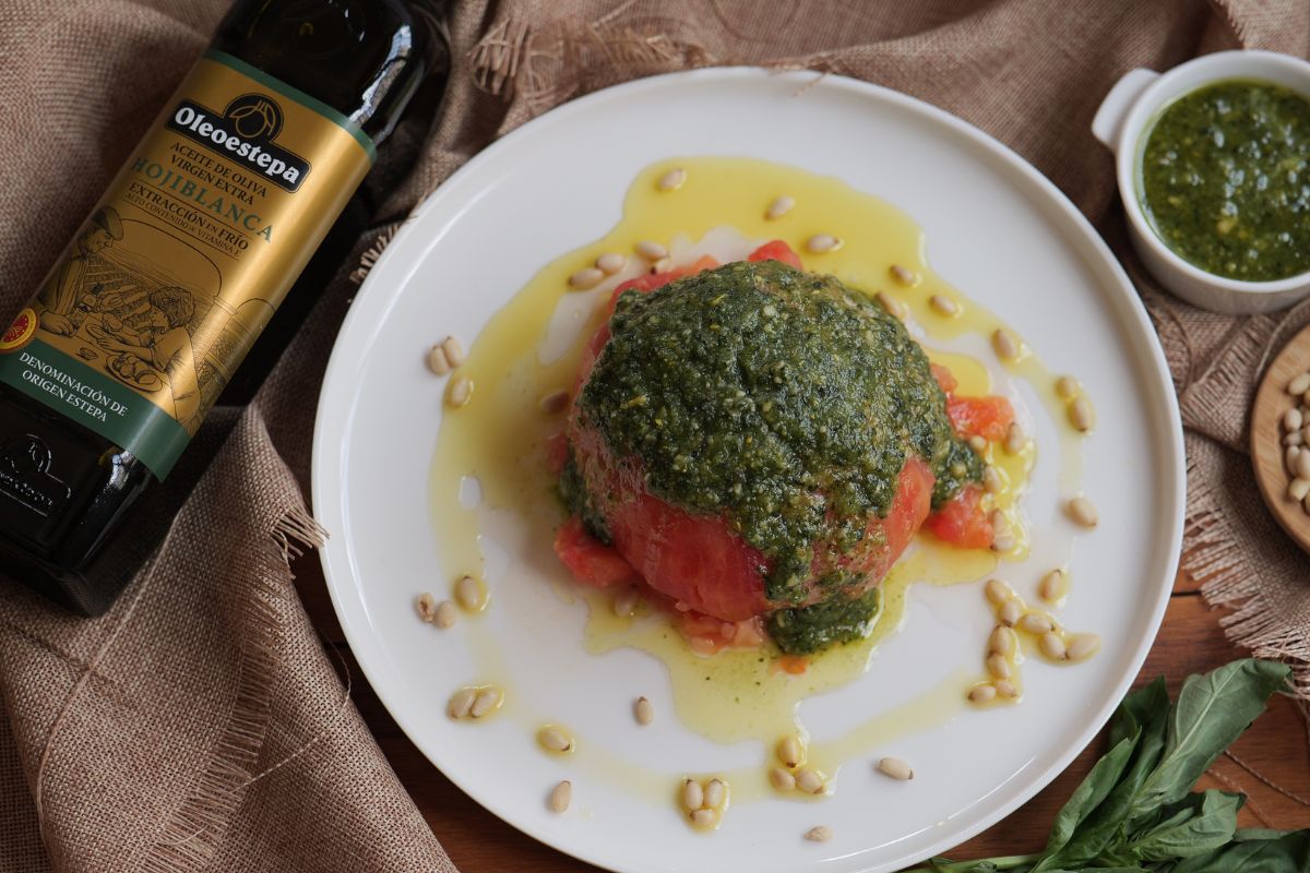 Tomate burrata con AOVE