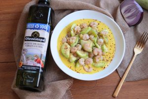Gambas y calabacín en salsa de curry con AOVE Oleoestepa